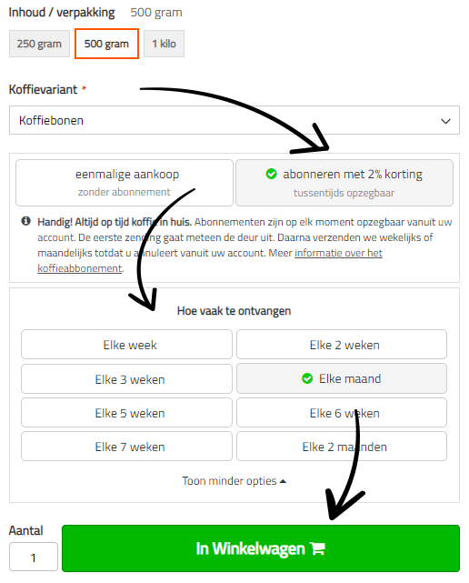 Ukázka nastavení kávového předplatného Café du Jour